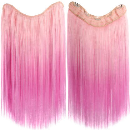 Extensões de Cabelo Sintético em V de uma Peça com 4 Clips Cabelo Liso Longo Peruca Cor 50CM Cabelo Falso Natural