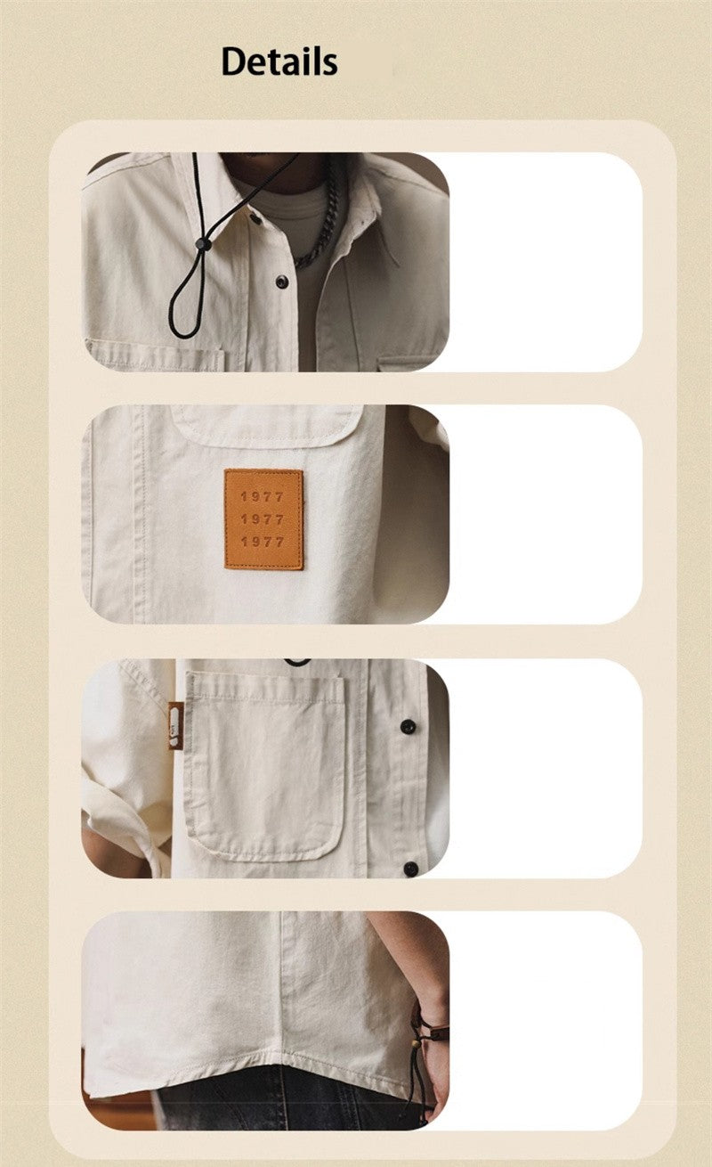 2025 Summer Men's Multi-pocket Oversized Short Sleeve Shirts High Street Fashion Cargo T-shirt New American Casual Y2K Shirt