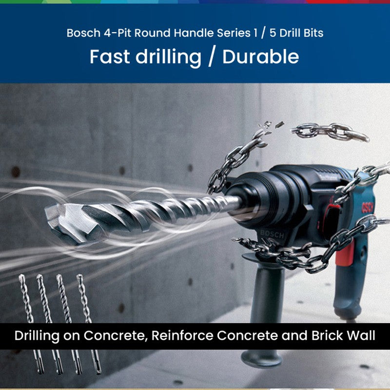 Conjuntos de Brocas Bosch SDS Plus para Martelete para Concreto Diâmetro 6-12mm Cabo Redondo Acessórios para Martelete Perfurador