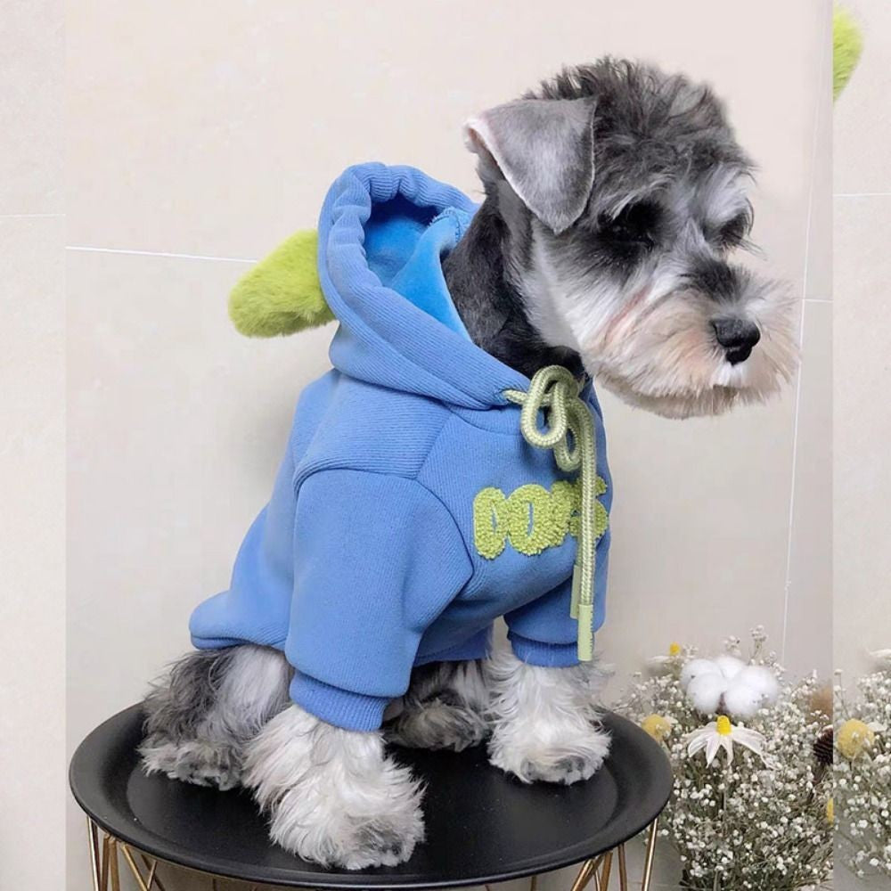 Moletom de cachorro com capuz estampado de letras, moletom de cachorro quente e confortável, roupas de cachorro de algodão/poliéster, macacão de filhote ajustável, outono