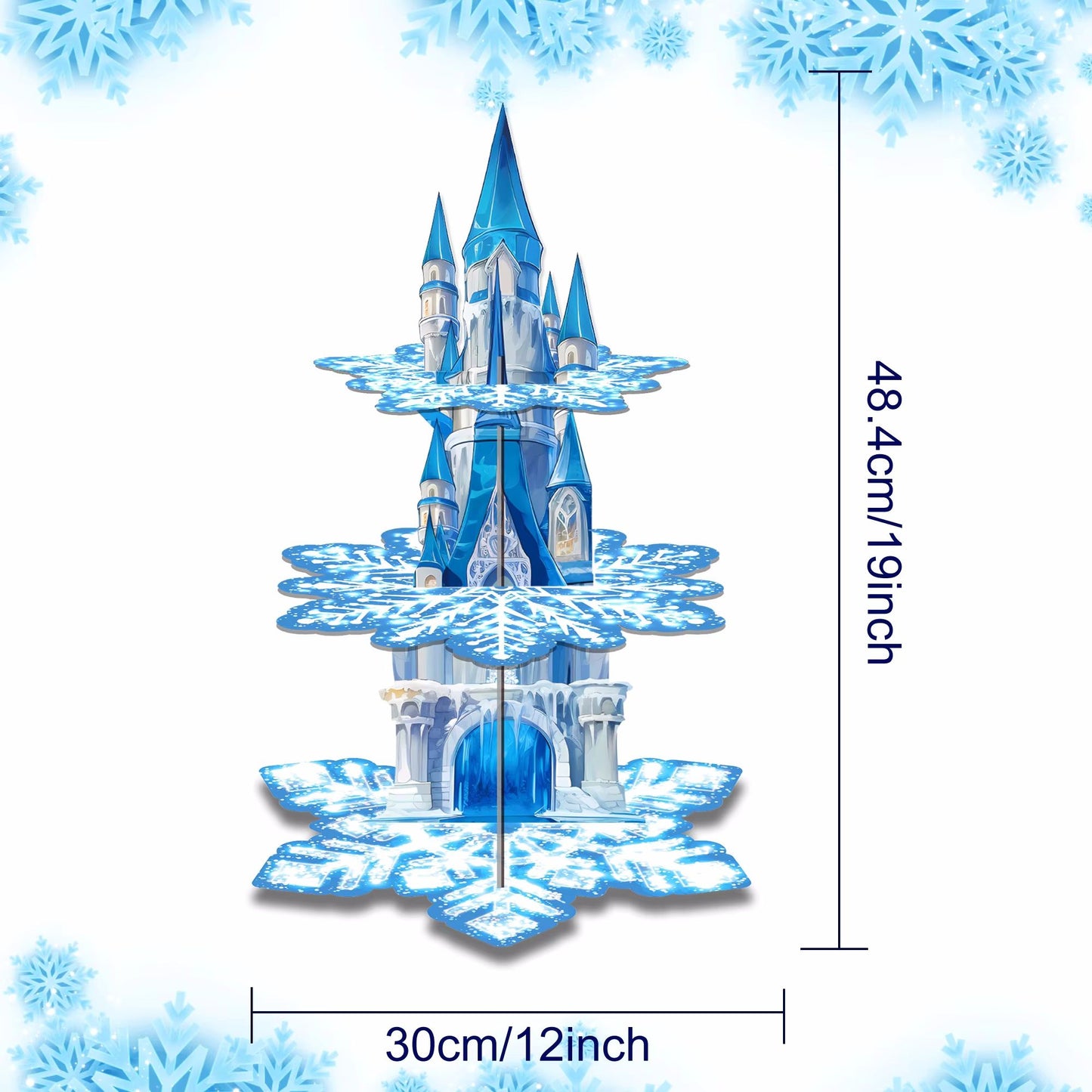 3 Tier Winter Snowflakes Castle Party Cake Display Stand Dessert Cupcake Rack Holder Kids Birthday Party Cake Tray Decor