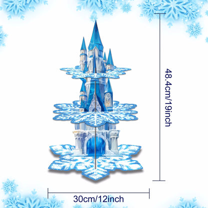 3 Tier Winter Snowflakes Castle Party Cake Display Stand Dessert Cupcake Rack Holder Kids Birthday Party Cake Tray Decor