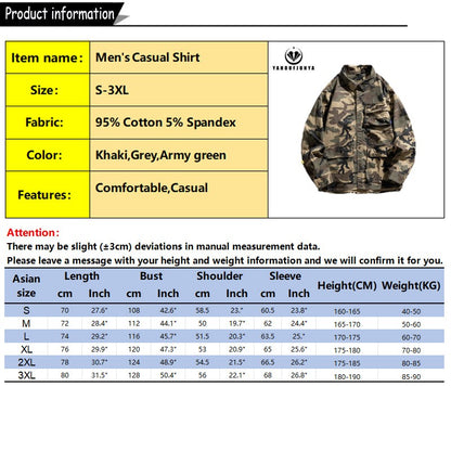 New Men Spring Long Sleeve Camouflage Cargo Casual Lapel Blouses Men High-Quality Design Outdoors Brand Clothing Shirt Male Coat