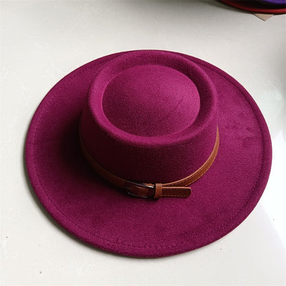 Chapéu Fedora unissex de inverno, superfície circular côncava e convexa, chapéu de jazz de feltro liso, elegante para homens e mulheres.