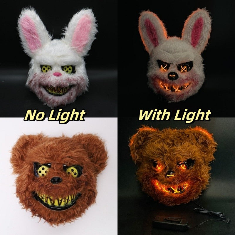 Halloween Cosplay Party Luminous LED Light Face Mask Make-up Horror Rabbit Bear Mask Headgear Cartoon Animal Carnival Head Cover