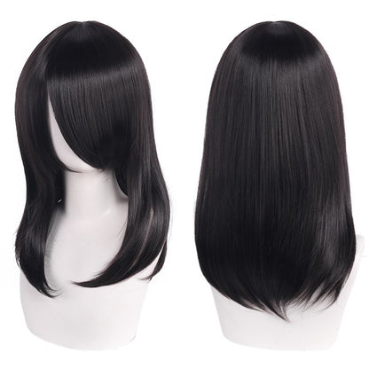 Peruca de Cosplay Média de Alta Qualidade 40cm com Franja Preta Loira Rosa Vermelha Azul Roxo Resistente ao Calor Perucas de Cabelo Sintético
