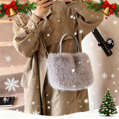 Faux Fur Tote Bag Women's Bucket Plush Light Luxury Ladies Handbags Soft Winter Crossbody Shoulder Bags