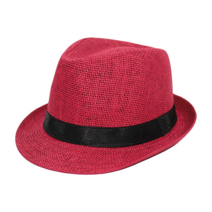 Fashion Unisex Women Men Straw Hat Ribbon Curling Brim Jazz Fedora Hat Panama Gangster Cap Outdoor Beach Parent-Child Sun Hats