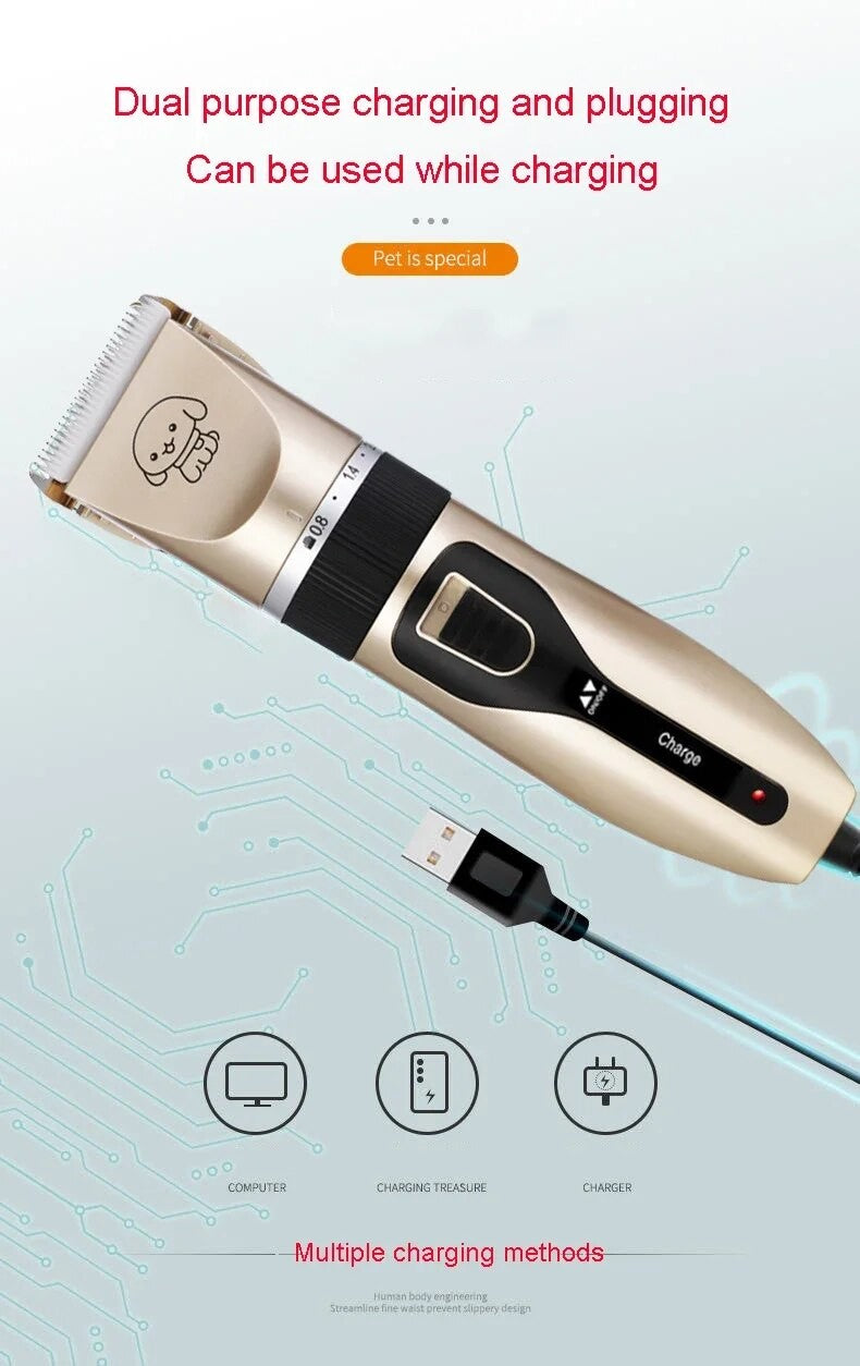 Máquina de Tosa para Cães e Gatos, Tosquiadeira para Animais de Estimação (Cães/Gatos/Coelhos), Aparador de Pelo, Barbeador, Conjunto Profissional Recarregável sem Fio