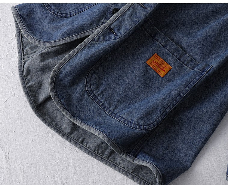Amekaji Japan Retro Heavy Washing Workwear Clothes 100% Cotton Denim Jacket Men's Trendy Cardigan Top Taoist Robe Men's Jacket
