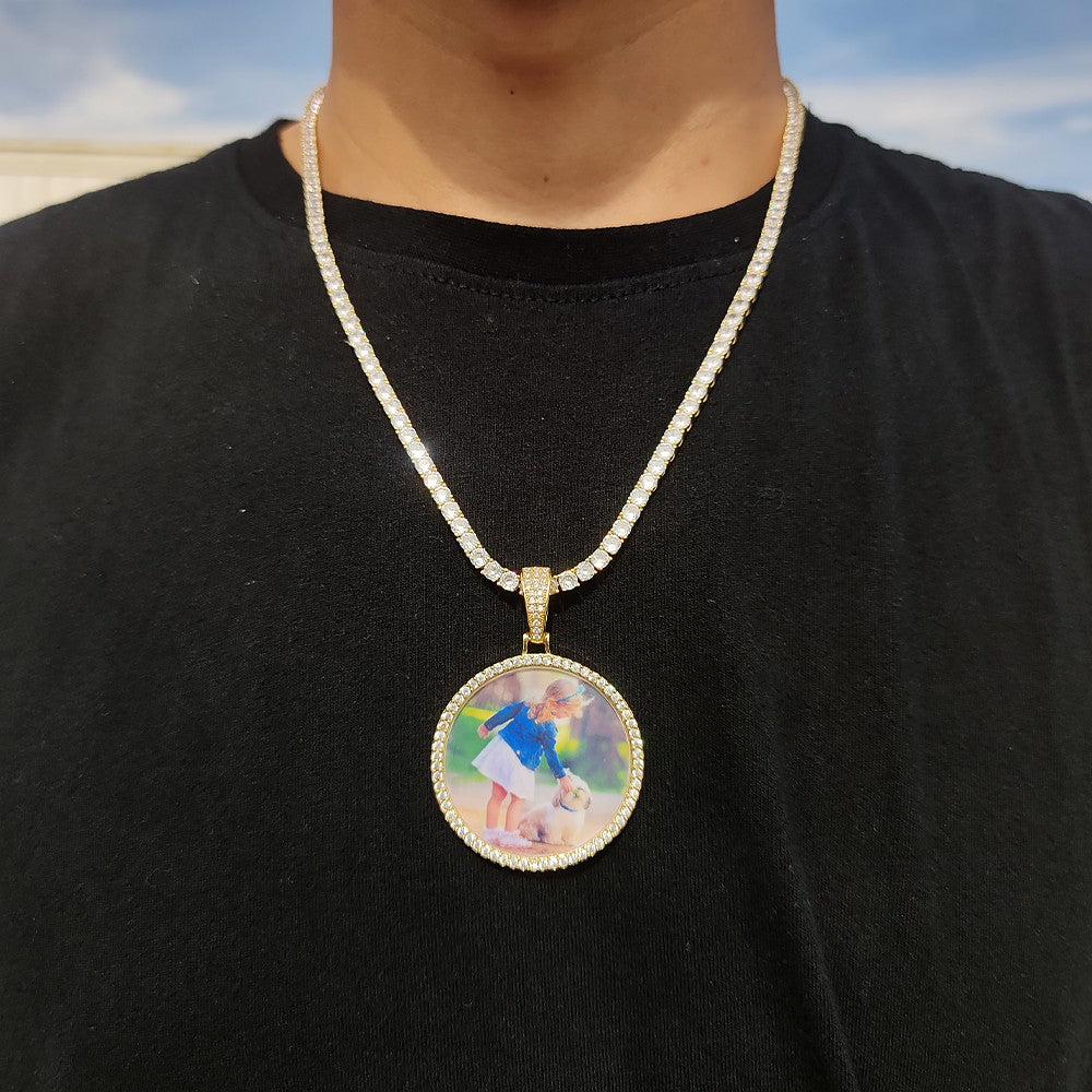 Wholesale Custom Photo Pendant Memory Medallions Rotary Double-Sided Picture Necklace Hip Hop Iced Jewelry Personalized Gift
