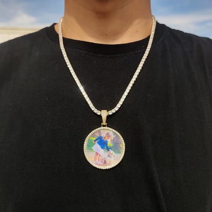 Wholesale Custom Photo Pendant Memory Medallions Rotary Double-Sided Picture Necklace Hip Hop Iced Jewelry Personalized Gift