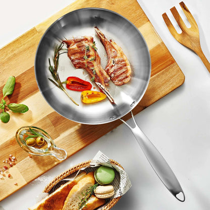 Frigideira de Aço Inoxidável 304 Antiaderente Panela para Bife Panela sem Revestimento Utensílios de Cozinha para Fogão a Gás e Cooktop de Indução