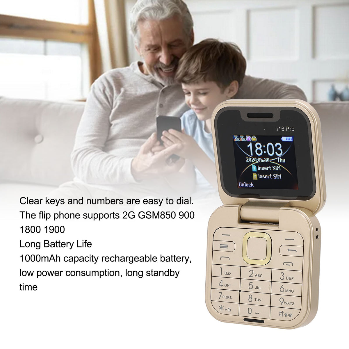 2G Big Buttons  Phone Support Up To 16GB Dual SIM 2G  Phone 1000mAh Battery ABS 0.08MP Music Video Player for Outdoor