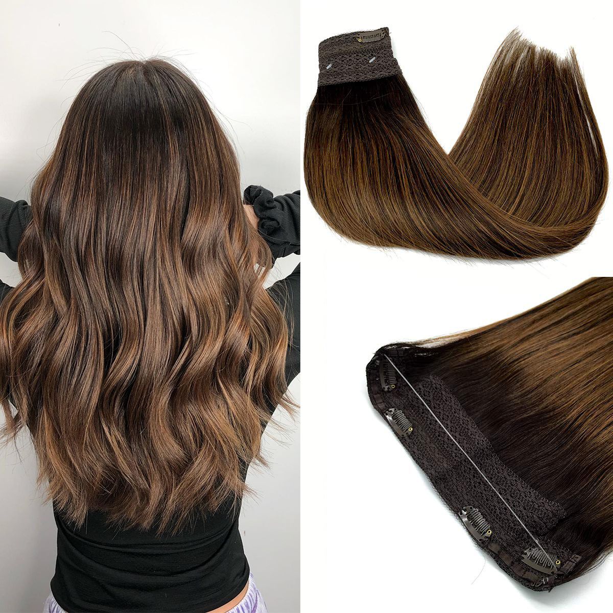 Cabelo Humano Liso de Extensão com Fio para Mega Hair, Linha de Pesca, Fusão Natural de Extensões de Cabelo com Clipes, Trama de Extensões para Mulheres