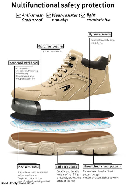 Botas de Segurança Masculinas com Biqueira de Aço Indestrutíveis para Construção Botas de Segurança à Prova de Perfurações Calçados de Trabalho Masculinos Protetores