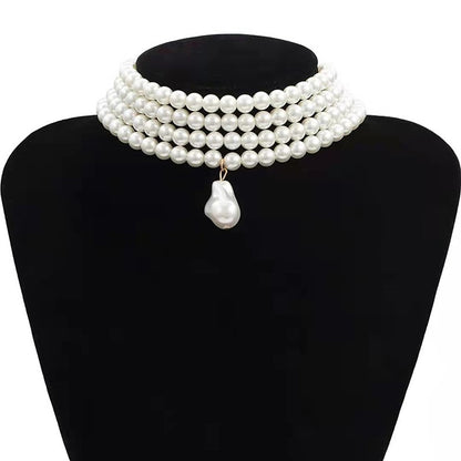 Colar Choker Clássico Camadas Fio Pérolas Redondas para Mulheres, Pingente de Pérola Barroca Irregular, Presente de Casamento