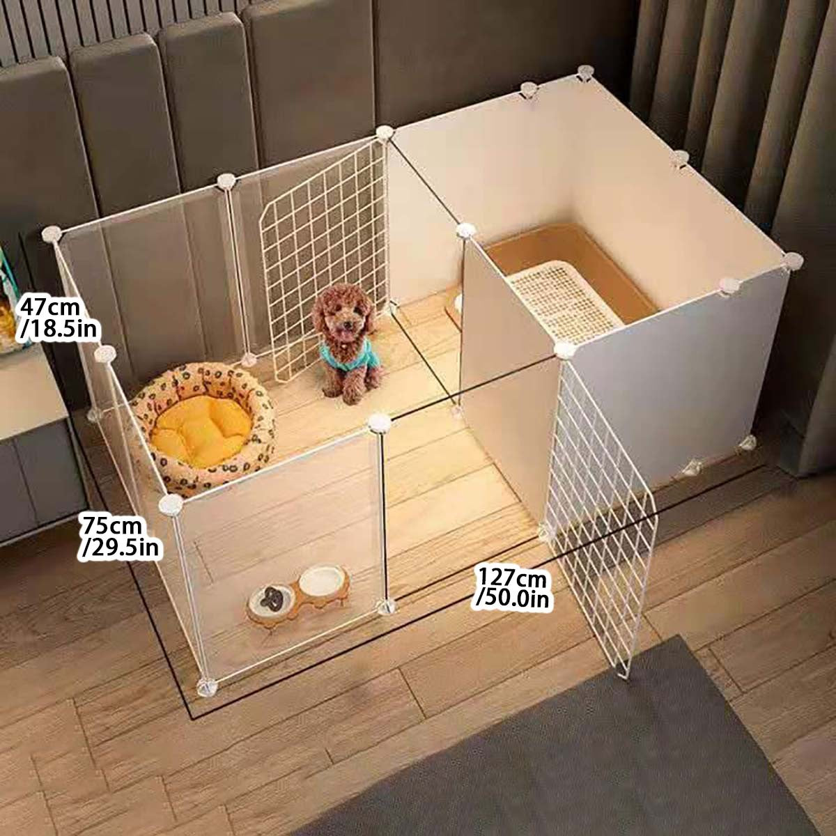 Cerca para cães de estimação Casa Canil Interno para cães pequenos Cerca de isolamento Teddy com área de banheiro gaiola para cães
