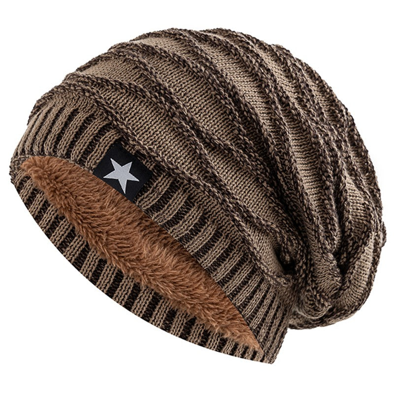 Novos Chapéus de Inverno Unissex Folgados Adicionam Forro de Pele Masculino e Feminino Gorro Quente Casual com Decoração de Estrela de Cinco Pontas Chapéus de Inverno de Tricô