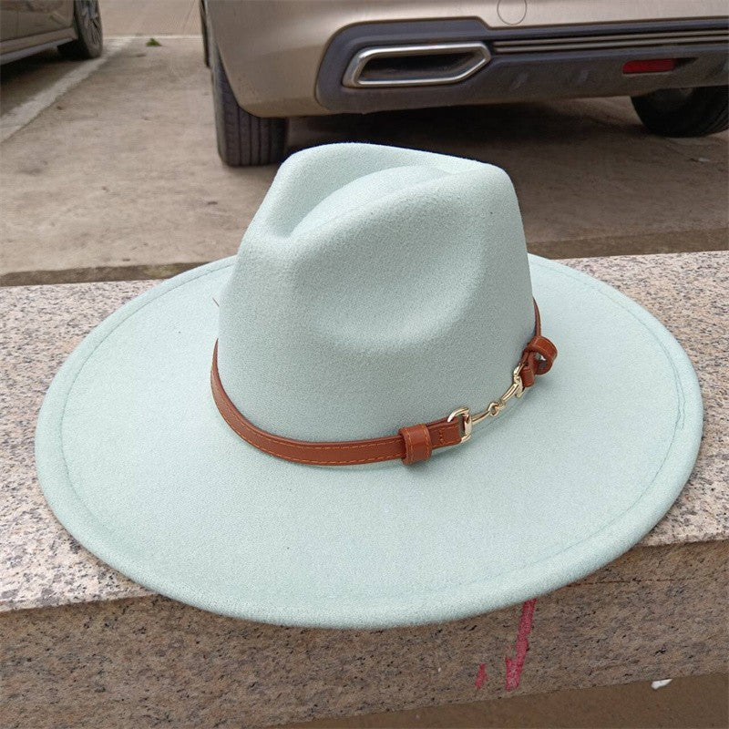 Chapéu Fedora de feltro liso com coroa em formato de gota para homens e mulheres novo cinto de couro Chapéu Panamá ????? ???????
