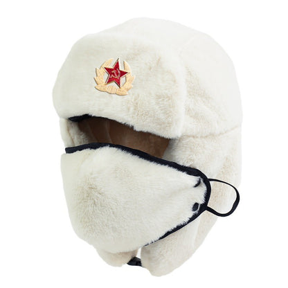 Unissex Soviético Emblema Chapéu Lei Feng Pelo Sintético de Coelho Quente à Prova de Vento com Abas de Orelha Inverno Ciclismo ao Ar Livre Estilo Russo Tempo Frio?