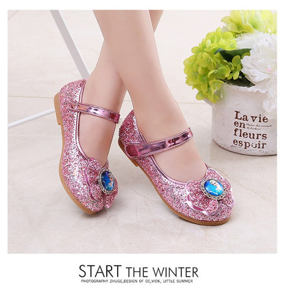 Disney Frozen Princess Elsa Cartoon Soft Sole Sandals Baby Girl Princess Shoes Crystal Shoes Children Flat Girl Leather Shoes