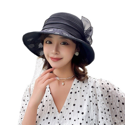 Novos Chapéus Fascinators Femininos Chapelaria Elegante Laço Aba Larga Chapéu Bucket Fedora Feminino Boné de Sol Dobrável de Verão Presente
