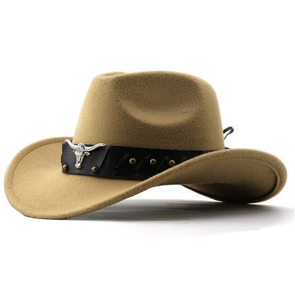 New Vintage Western Cowboy Hat For Men's Gentleman Lady Jazz Cowgirl With Leather Wide Brim Cloche Church Sombrero Hombre Caps