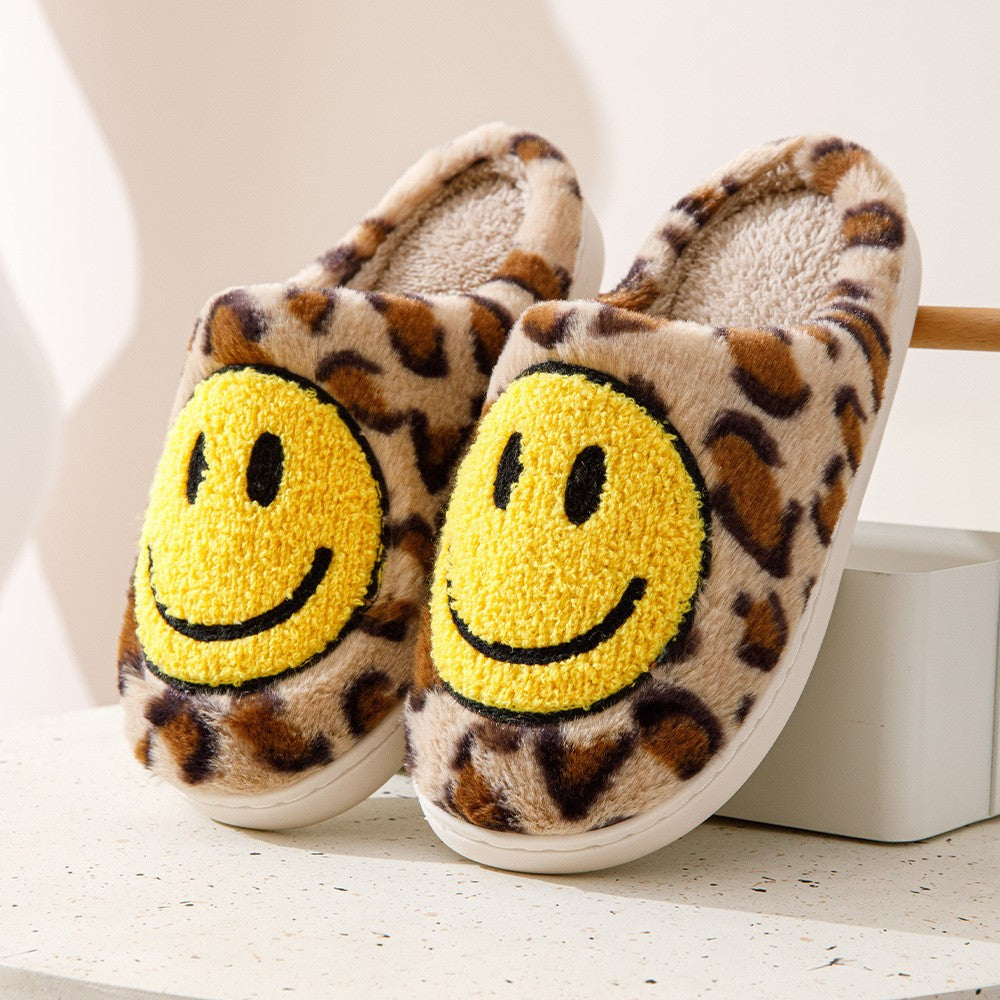 Leopard Fluffy Slippers for Home Smile Designer Platform Shoes Women 2025 Indoor Plush Sliders Warm Flats Chic Winter Footwear