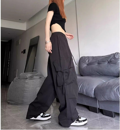 Ripped Y2K Women Cargo Pants Fashion Vintage Hip Hop Loose High Waist Pocket Baggy Pant Casual Streetwear Drawstring Sweatpant