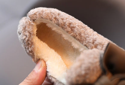 Girls Winter Shoes Cotton-padded Warm Cotton Fur Fluffy Children Flats Kids Loafers Slip-on Princess Sweet Anti-slippery Bowtie