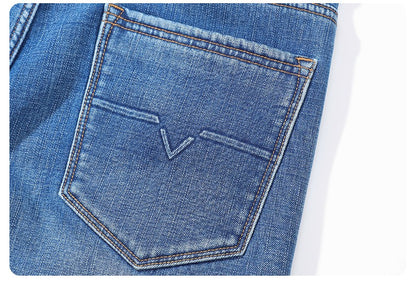 2024 Winter Warm Jeans Men's Fleece Thickened Slim Straight Trousers Fashion Stretch Cotton Casual Denim Pants Brand Clothes
