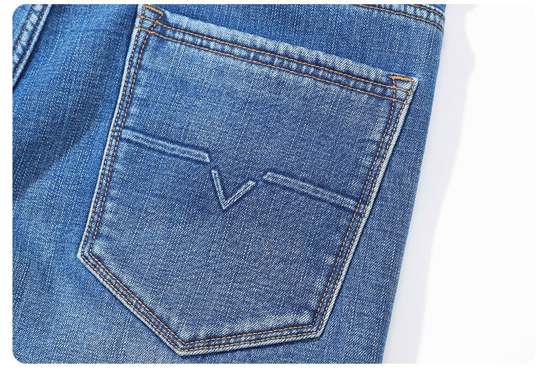 2024 Winter Warm Jeans Men's Fleece Thickened Slim Straight Trousers Fashion Stretch Cotton Casual Denim Pants Brand Clothes