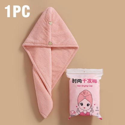 Care Cap with Button Microfiber Hair Towel Super Absorbent Hair Towel Wrap Fast Drying Hair Wraps Women Bathroom Accessories