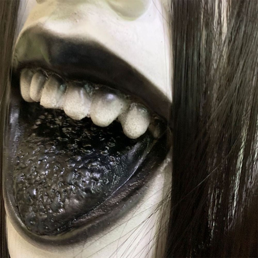 Latex Mask Scary Woman Masks Realistic Long Hair Party Cosplay Costume Ghostface Design Black Lips Creepier Headgear