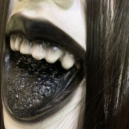Latex Mask Scary Woman Masks Realistic Long Hair Party Cosplay Costume Ghostface Design Black Lips Creepier Headgear