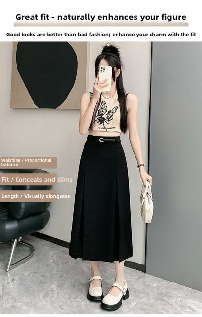 plus Size Suit Skirt Women Summer New Elastic High Waist Slim A-Line Skirt Belly Cover Pleated Skirt Korean Sle Casual Wear