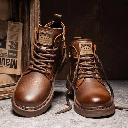 Men's Boots Fashion Motorcycle Boots High-top Casual Leather Boots for Men Plush Warm Winter Boot Non Slip Platform Boot Botas