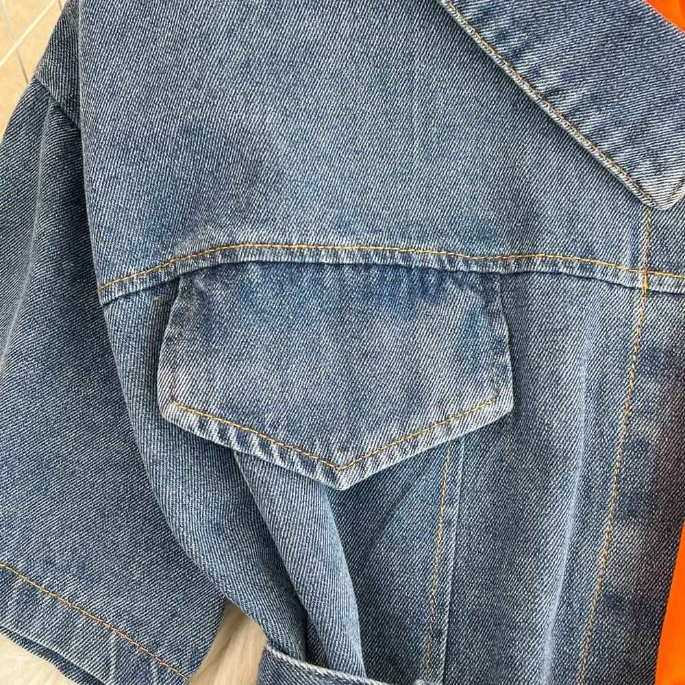 XFPV Women's Sweet high Waist Wrap Belt Round Neck patchwork Denim Shirt  Chic Top Y2k Korean Fashion Spring Summer 2025 SM11327