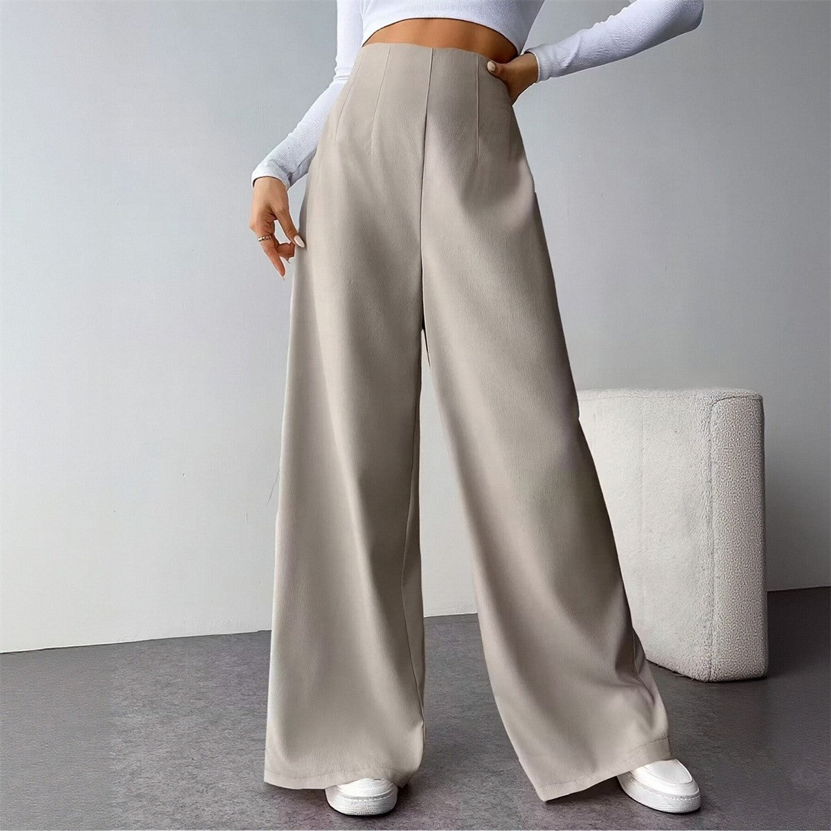 Women Elegant Wide Leg Pant 2025 Fashion New In High Waist Solid Trousers Office Lady French Pants Female Casual Street Clothing