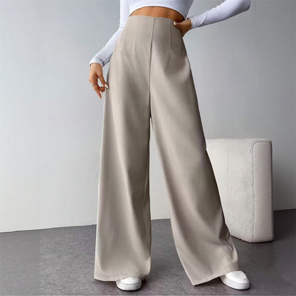 Women Elegant Wide Leg Pant 2025 Fashion New In High Waist Solid Trousers Office Lady French Pants Female Casual Street Clothing