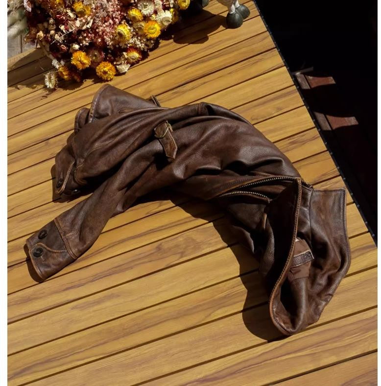 YR!Wholesales.Retro 1930 quality natural cowhide jacket.Vintage brown genuine leather coat.Slim fit.Classic Rider leather cloth