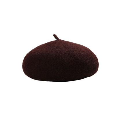 Boina Nuvem Feminina Confortável de Lã Pelúcia Quente Estilo Britânico Chapéu Gorro Cor Sólida Elástico Boina Feminina