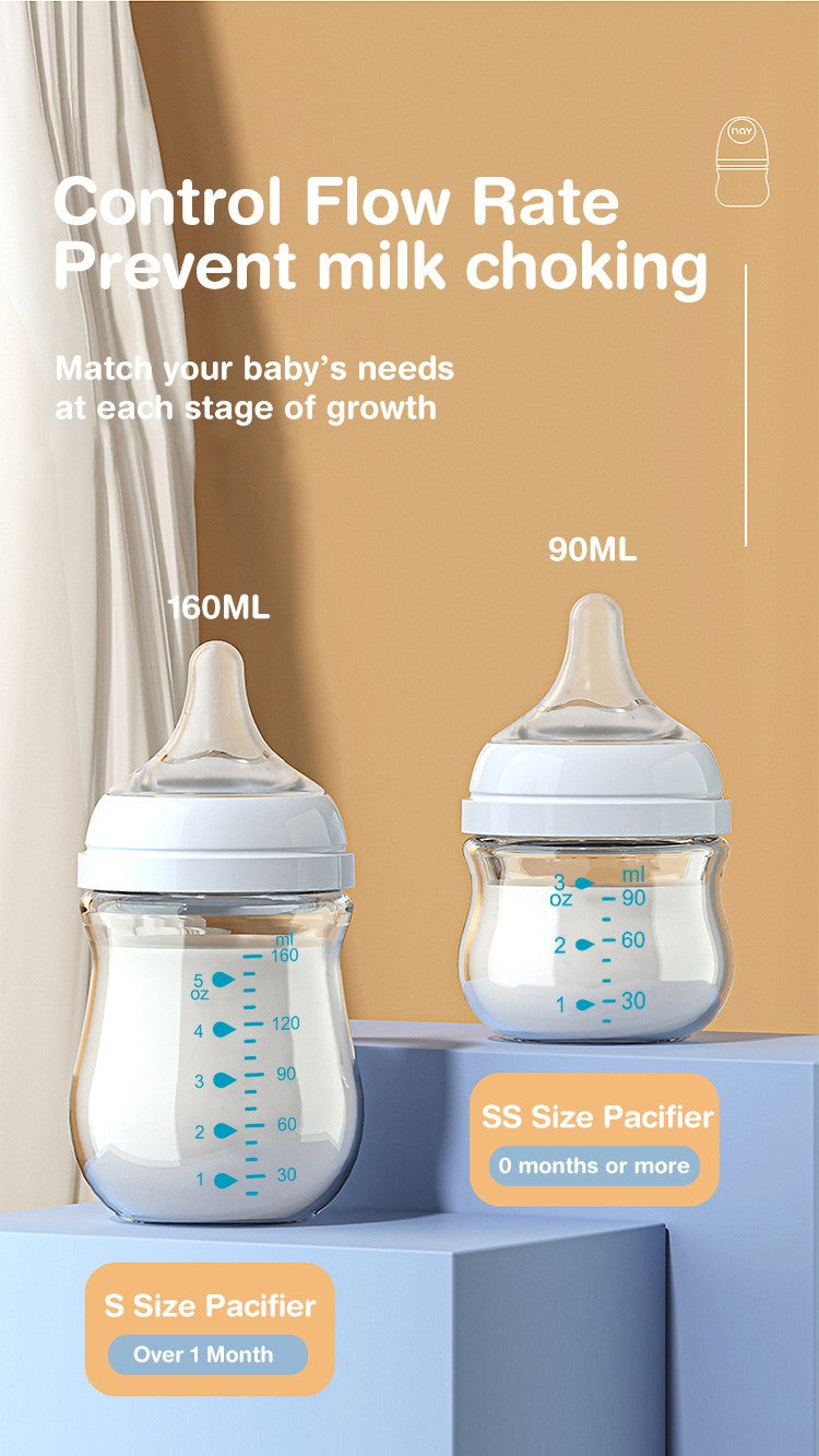 MAMIJOY 2PCS 90ML/160ML Baby Glass Bottle Newborn Bottles Anti-flatulence Milk Feeding Bottles Infant 0-3 Month BPA-Free GB01?02