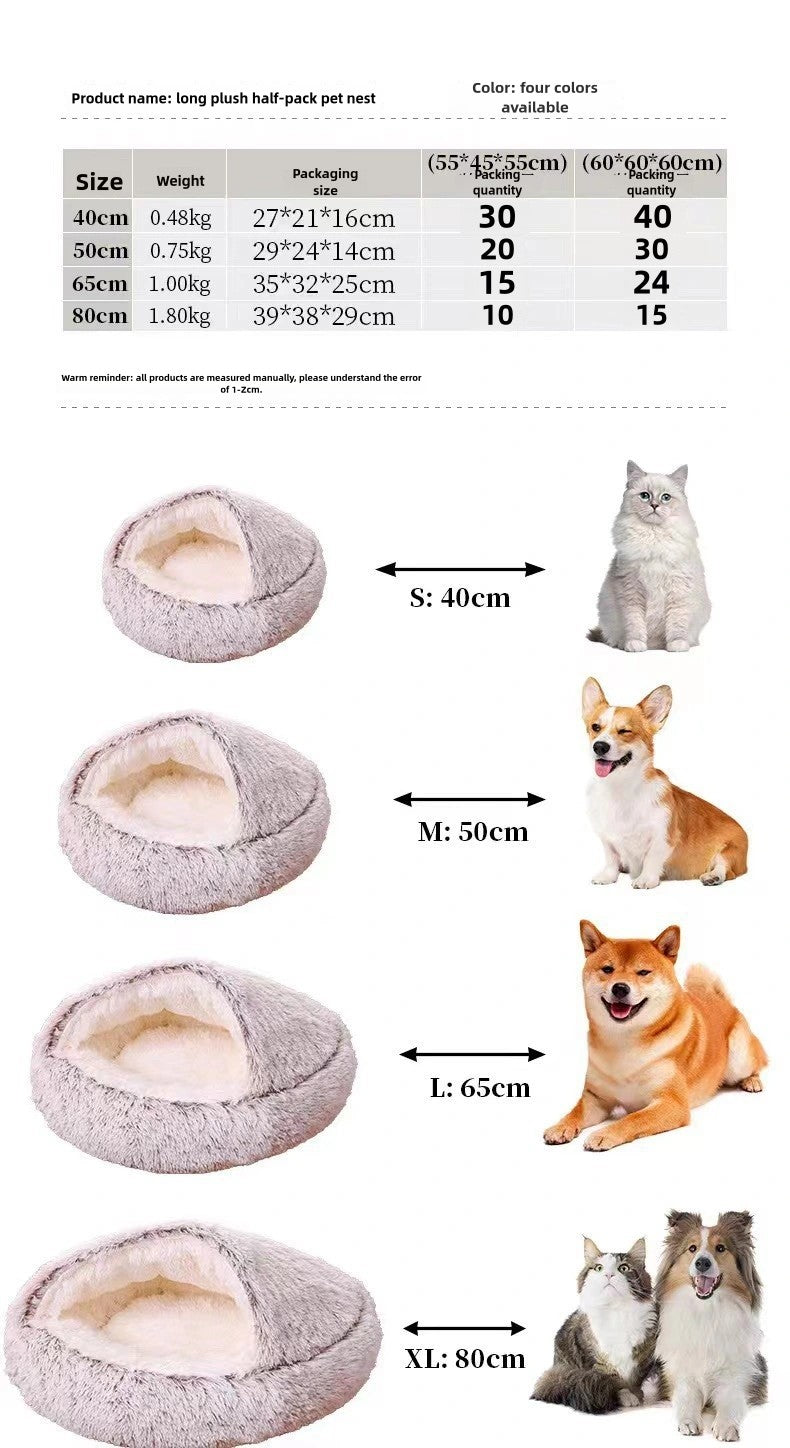 Cama para pets de pelúcia macia outono e inverno e cama para pets inverno quente e frio ninho edredom de pelúcia ninho de gato concha ninho de gato semi-fechado
