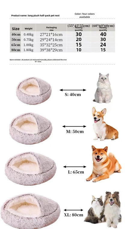 Cama para pets de pelúcia macia outono e inverno e cama para pets inverno quente e frio ninho edredom de pelúcia ninho de gato concha ninho de gato semi-fechado