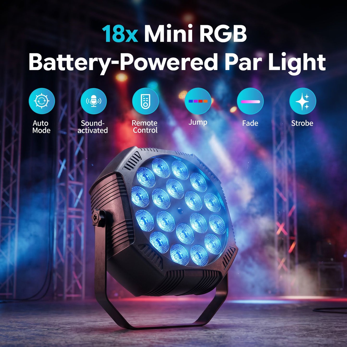 4PCS Flat Stage Par Light Built-in Battery Par Light Mini DJ Party Lights RGB LED Effect Lights Remote control Stage Lighting