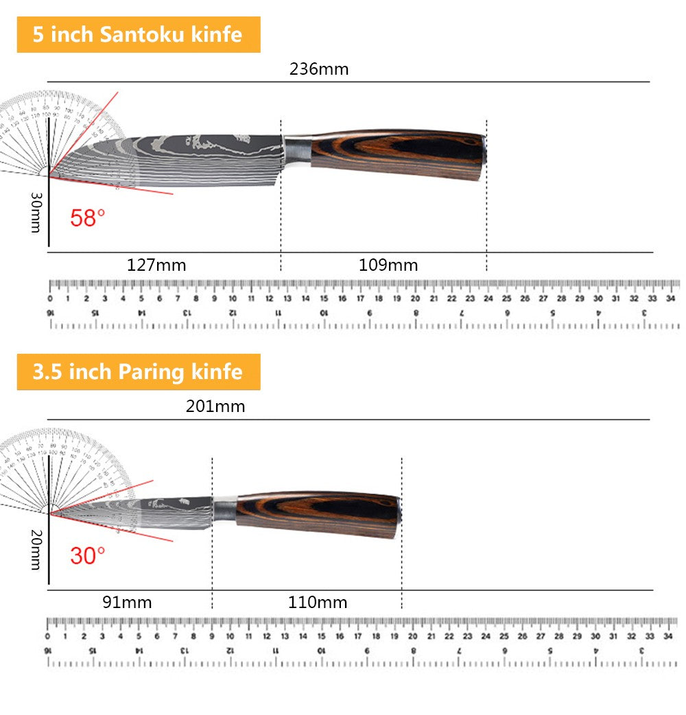 Conjunto de Facas de Chef 1-10 Peças Facas de Cozinha Padrão Damasco a Laser Faca Japonesa Santoku Afiada Cutelo Faca Utilitária para Fatiar