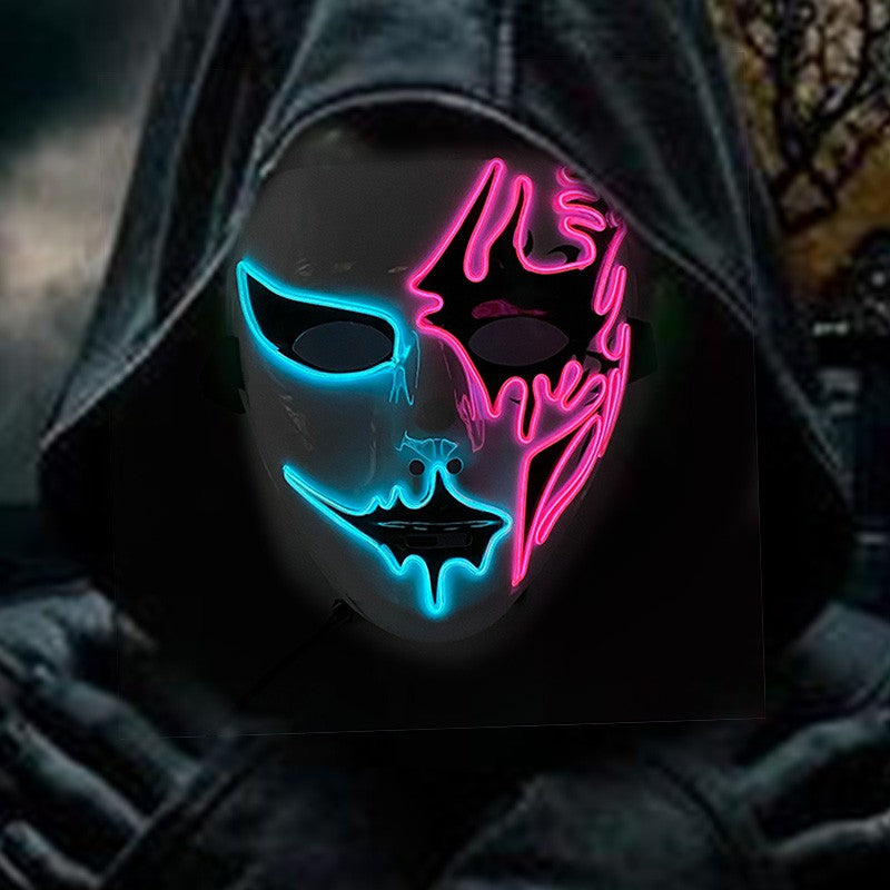 LED Hand-painted Mask Halloween Carnival Masquerade Cosplay Horror Accessory Men's Mask Weird Face Mask Glowing Mascara Disfraz