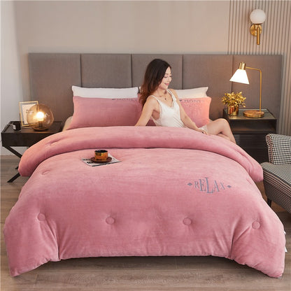 Double Sided Milk Velvet Winter Comforter Thickened Warm Double Layer Flannel King Size Quilts for Bed Solid Soft Plush Duvets